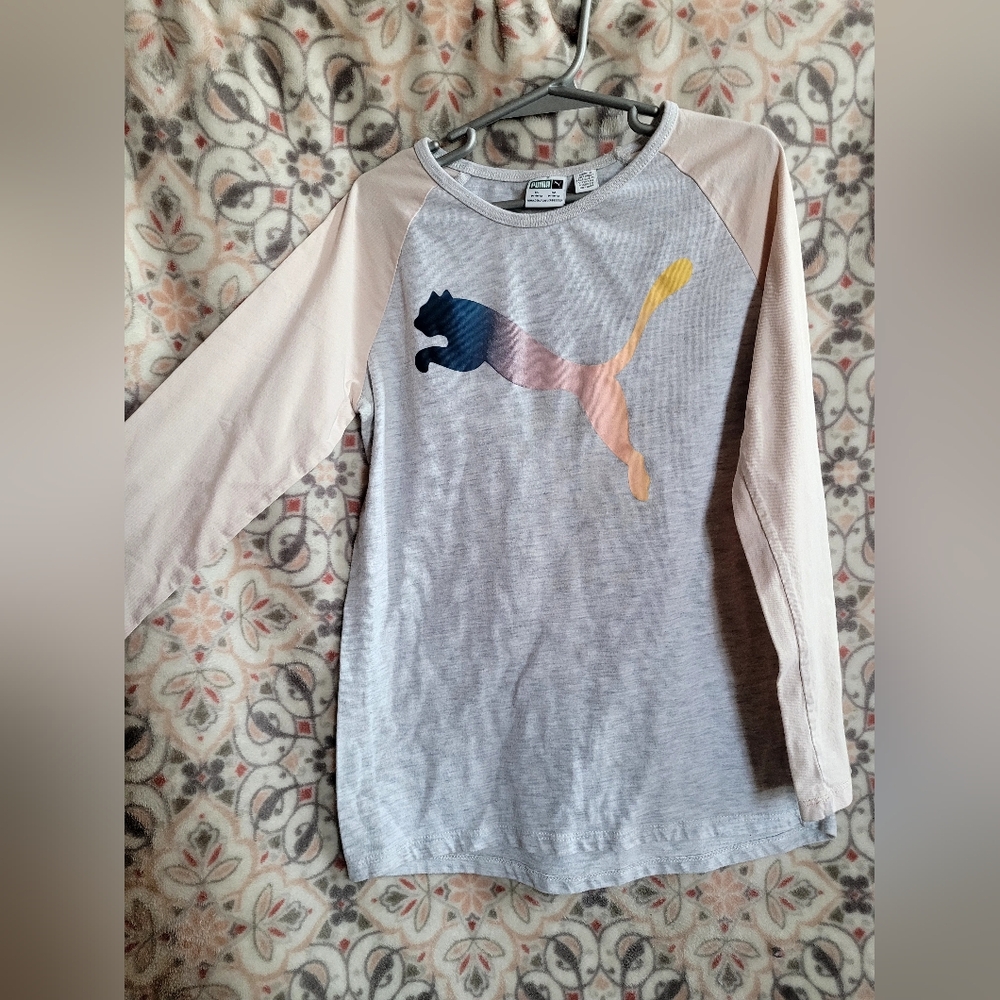 Puma Kids Long Sleeve Tee - Gray with Colorful Logo